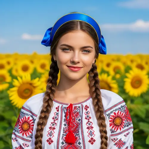 Smiling Ukrainian Girl in Traditional Attire | Sunflower Field