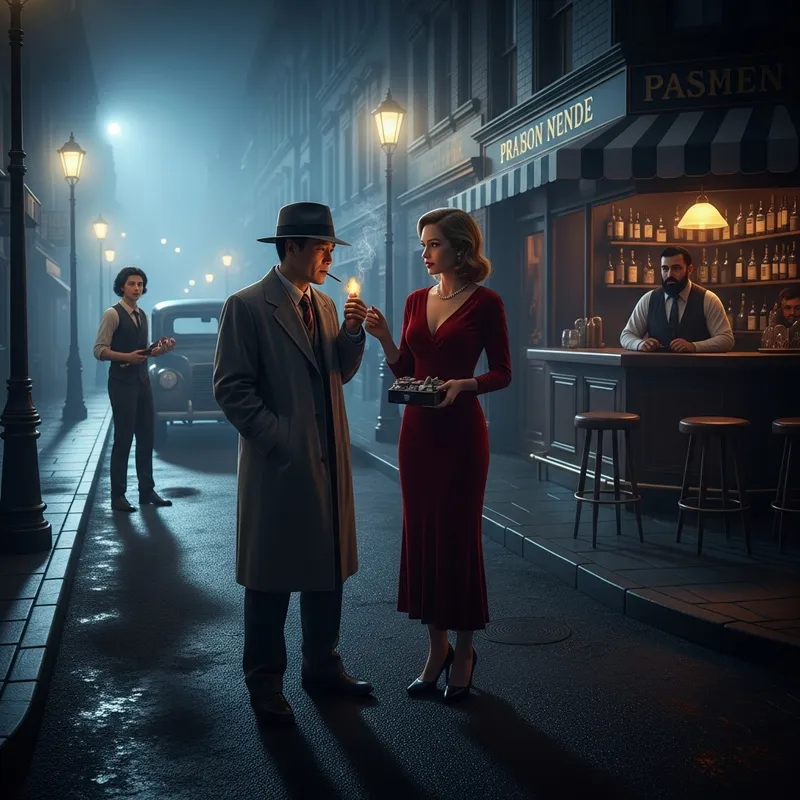 Classic Film Noir with Asian Detective and Femme Fatale