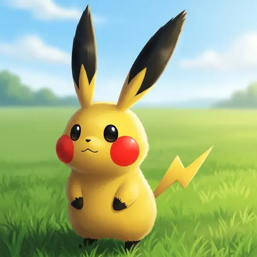 Pikachu - Cute Yellow Creature in Grassy Field with Lightning Bolt Tail