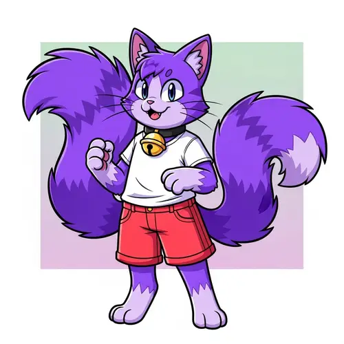 Purple Cat Character with Bushy Tails | Video Game