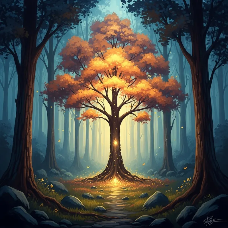 Captivating Mystical Forest with Glowing Tree