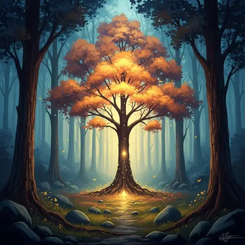 Mystical Forest with Glowing Tree - Capturing Nature's Beauty