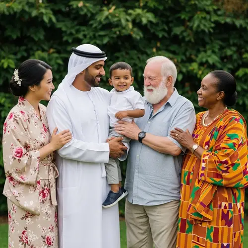 Multicultural Family Portrait in Lush Greenery | Beautiful Composition