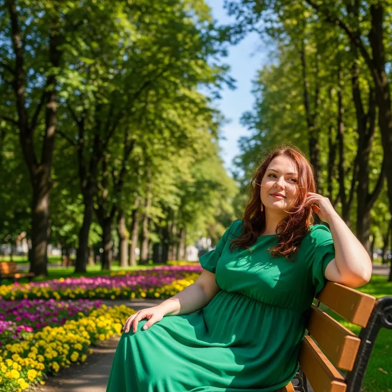 Big Woman Relaxing in Sunlit Park