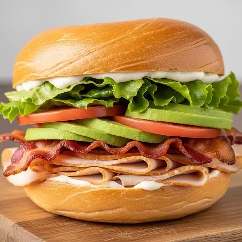 Delicious Bagel Sandwich with Turkey, Bacon, Avocado & More