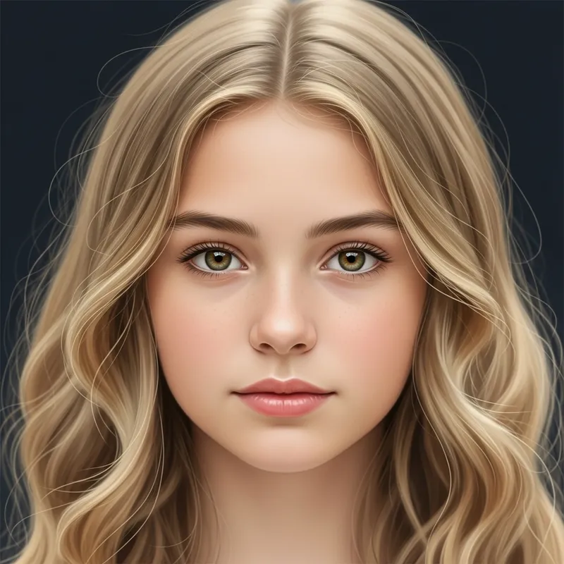 Detailed Portrait of a 14-Year-Old Caucasian Girl with Blonde Wavy Hair