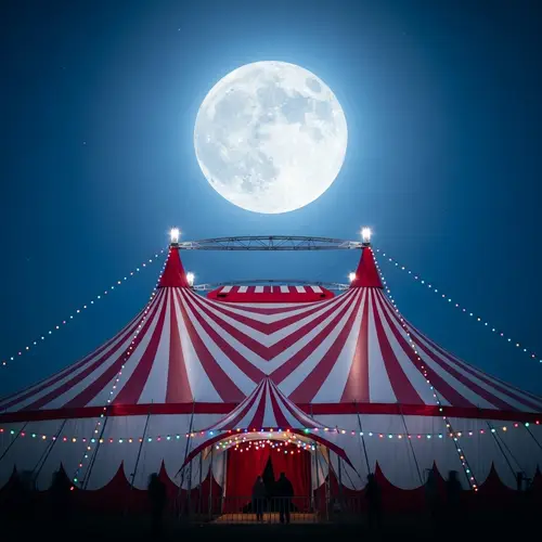 Colorful Circus Tent with Moon in Background