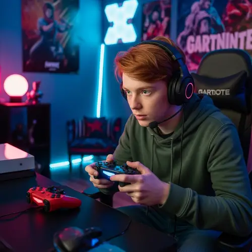 Young Person Gaming: Ginger Playing Fortnite