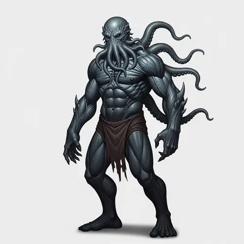 Humanoid Monster with Muscular Gray Body and Tentacle Face