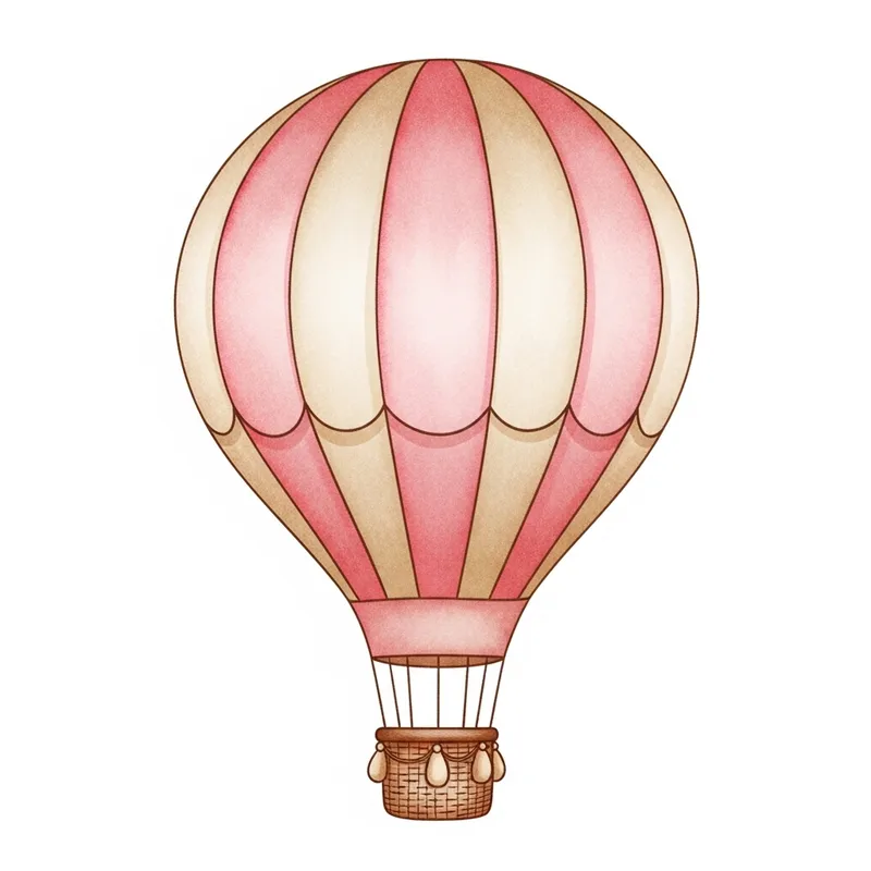 Pink and Beige Striped Hot Air Balloon Watercolor Texture Clip Art