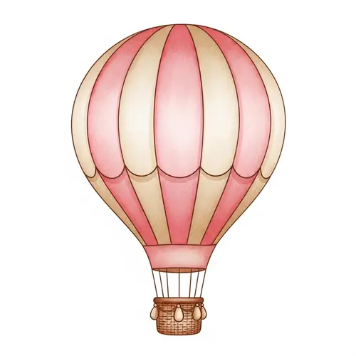 Pink & Beige Striped Hot Air Balloon Watercolor Art