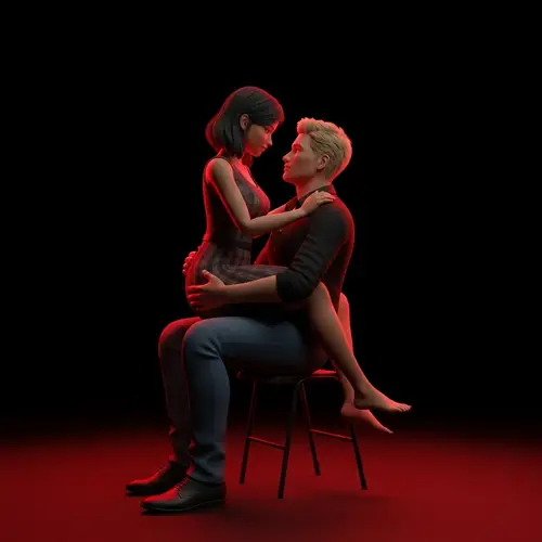 Romantic 3D Anime Style Couple Under Dim Red Light