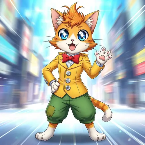Anime-Style Anthropomorphic Cat with Vibrant Design