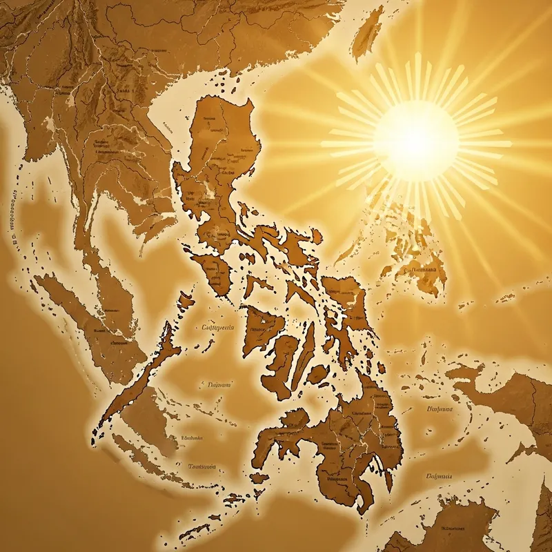 Philippine Map with Radiant Sun | Golden Sky Backdrop
