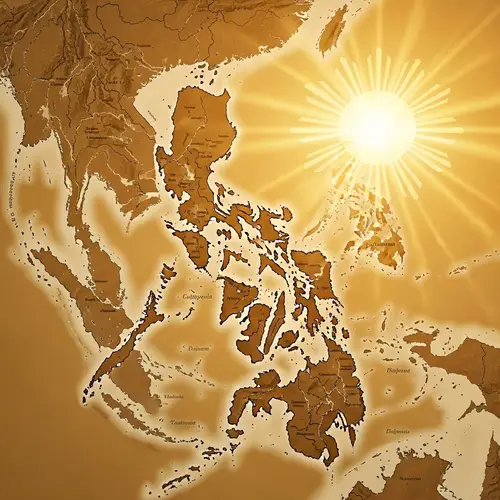 Geographic Illustration of the Philippines with Radiant Sun