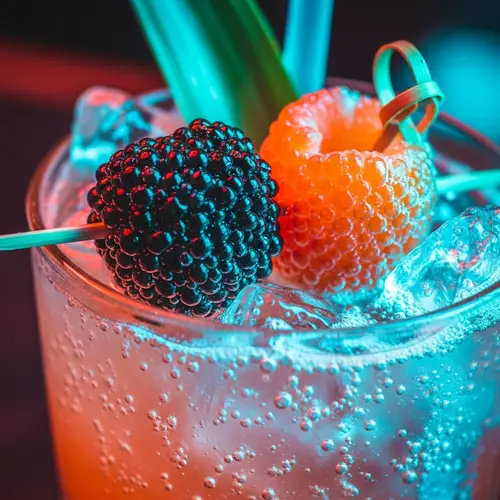 Tropical Mixology: Vibrant Cocktail Drink with Garnish and Bubbles