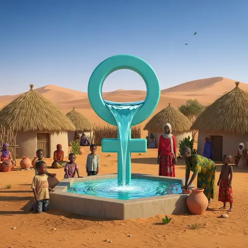 Realistic Water Symbol: Nurtures Lives in African Desert Village