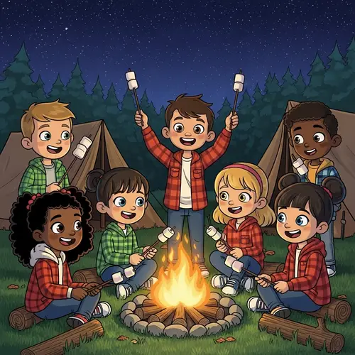 Diverse Children Camping Adventure: Excitement Under Starry Sky
