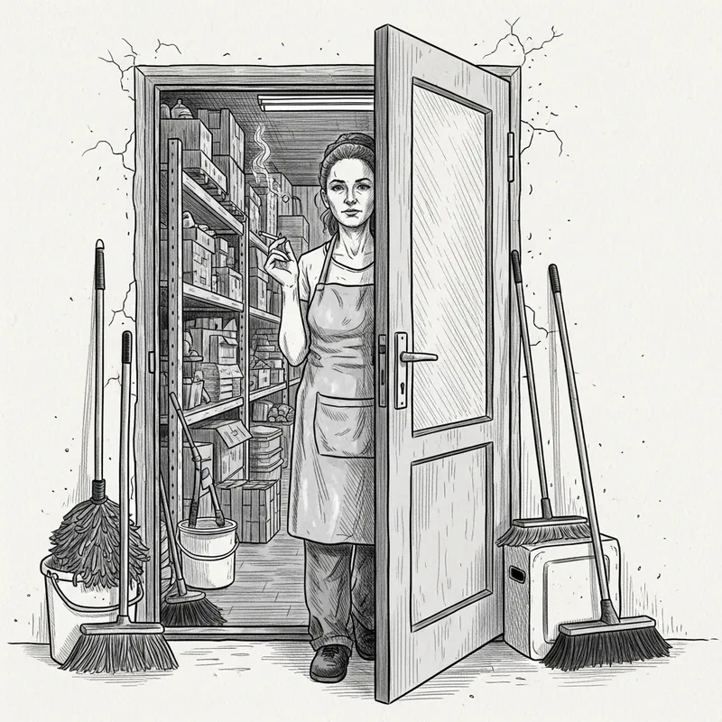 Detailed European Cleaning Lady Sketch in Fine Lines