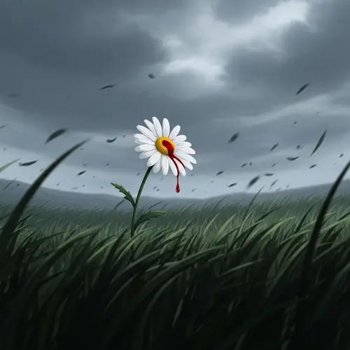 Melancholic Daisy Flower in Desolate Landscape