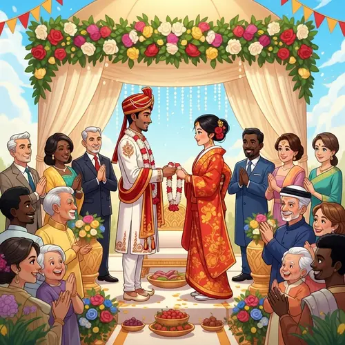 Asian Wedding Celebration: Lush Traditional Attire & Vivid Colors