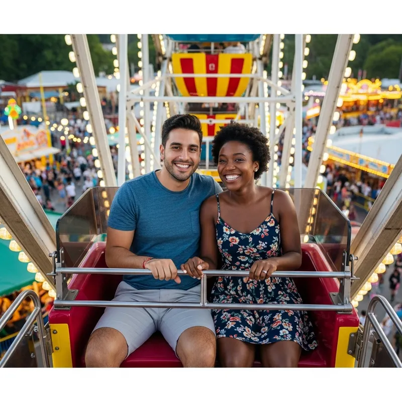 Happy Couple Fun Ferris Wheel Ride Amusement Park Happy Couple Fun Ferris Wheel Ride Amusement Park
