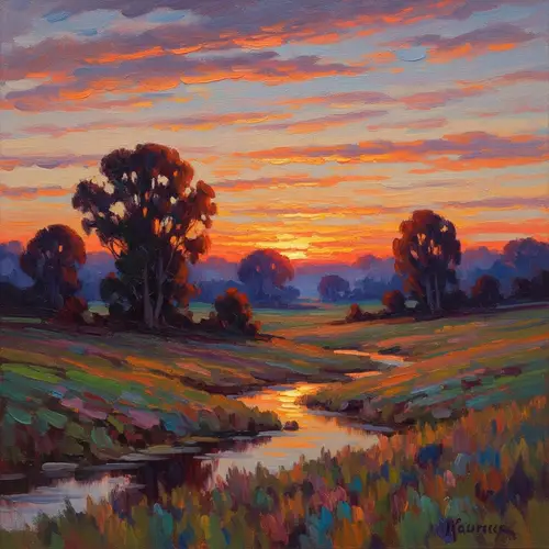 Impressionistic Sunset Landscape Painting