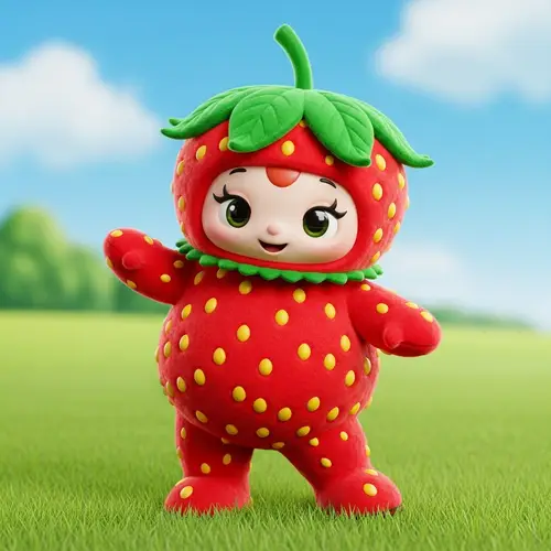 Joyful Strawberry Character | Vibrant Summer Field
