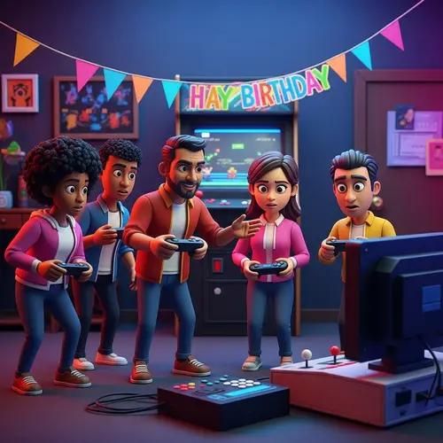 Vintage Gaming Console Scene with Diverse Friends | Nostalgic Gaming Culture