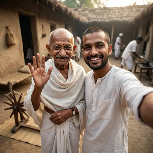 Candid Selfie with Mahatma Gandhi in 1930s Ashram