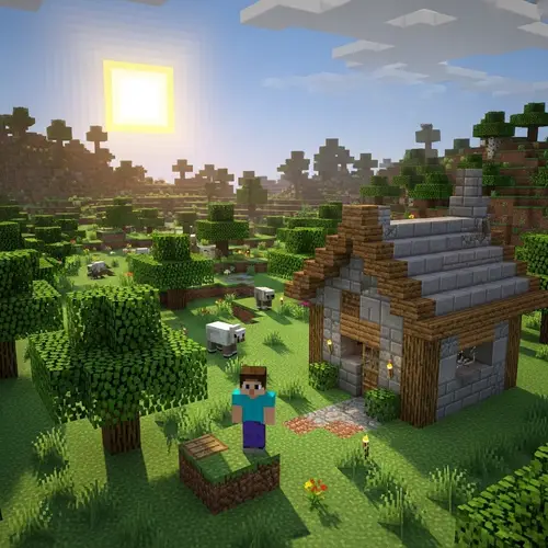 Surreal Minecraft Landscape: Blocky Trees, Voxel Animals, Tranquillity