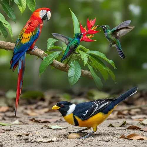 Birds of Amazon: Scarlet Macaw, Hummingbird, Maleo Habitat