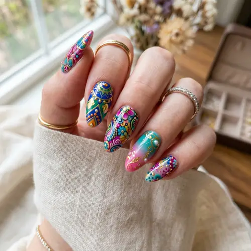 Stunning Nail Art with Intricate Patterns & Colors
