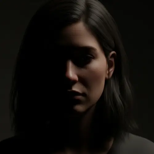 Pensive Woman in Shadows - Ultra-Realistic Art