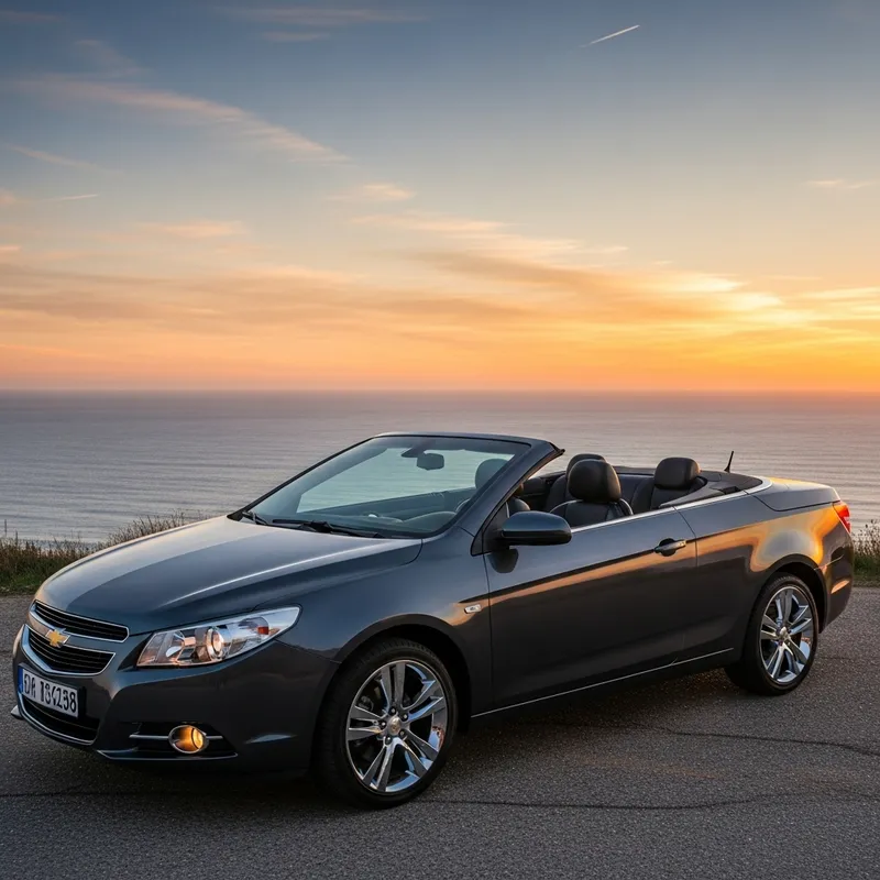 Chevrolet Sedan C4 Convertible on Scenic Cliff at Sunset