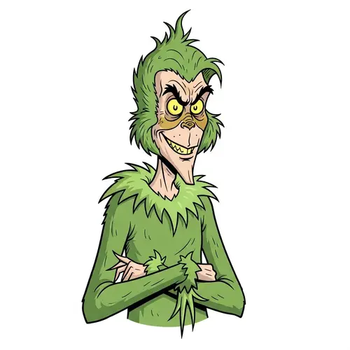 The Grinch Costume - Playful Green-Furred Man Illustration
