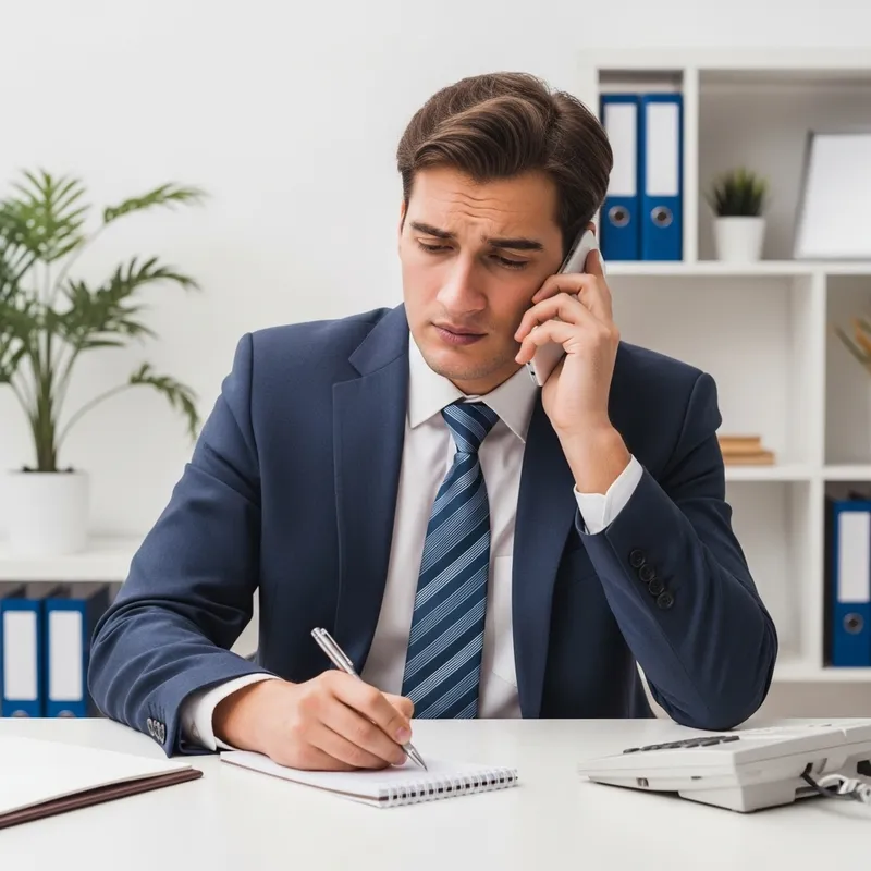 White Male European Seller Taking Notes While Listening on Phone