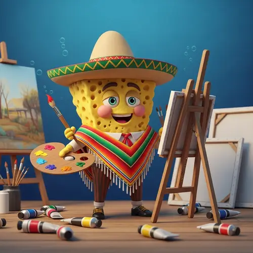 Spongebob Mexican Artist: Colorful Sea Sponge Paintbrush Easel
