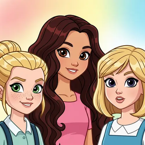 Cartoon Style Illustration of Three Young Girls