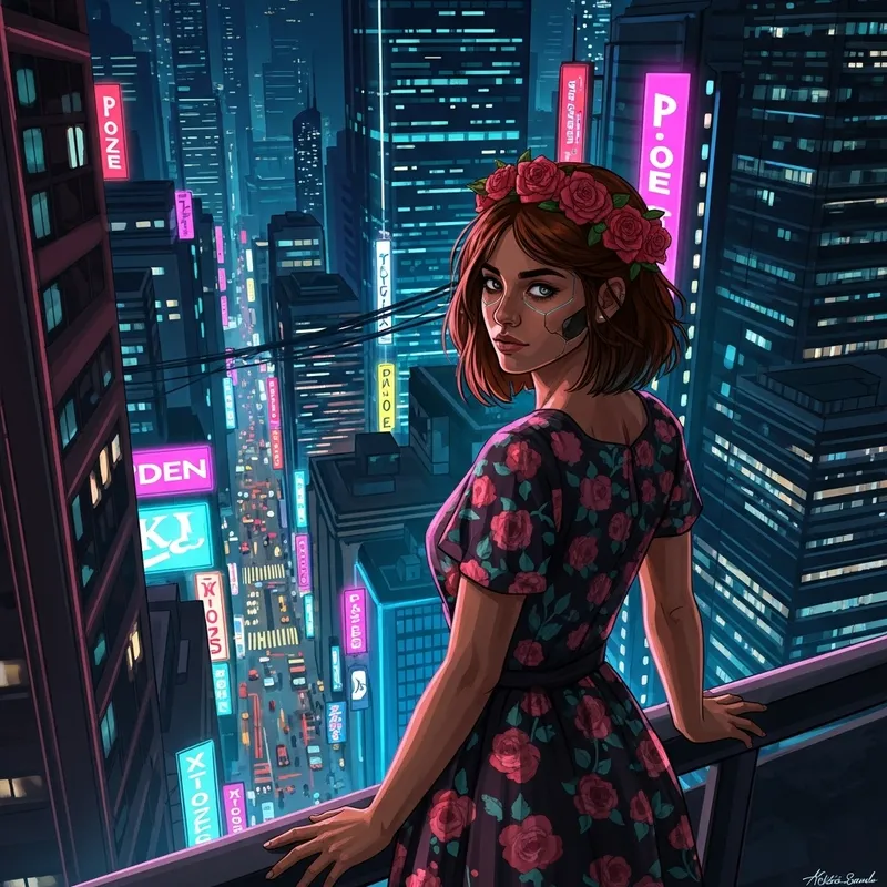 Futuristic Cyberpunk Cityscape with Rebel Model