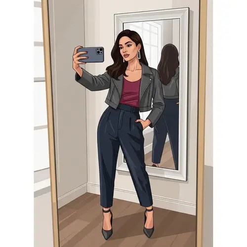 Stylish South Asian Woman Full-Body Selfie | Contemporary Outfit