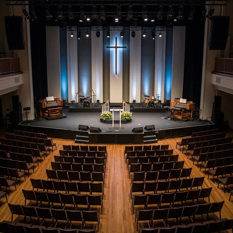 Captivating 500 Sq Ft Stage Setup with 60 Chairs & Pulpit