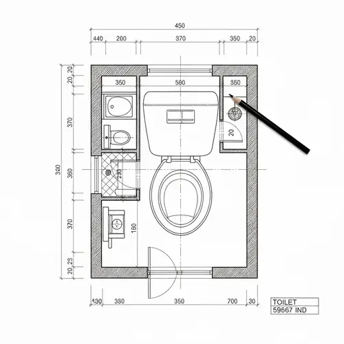 Toilet Blueprint Technical Drawing in Black and White