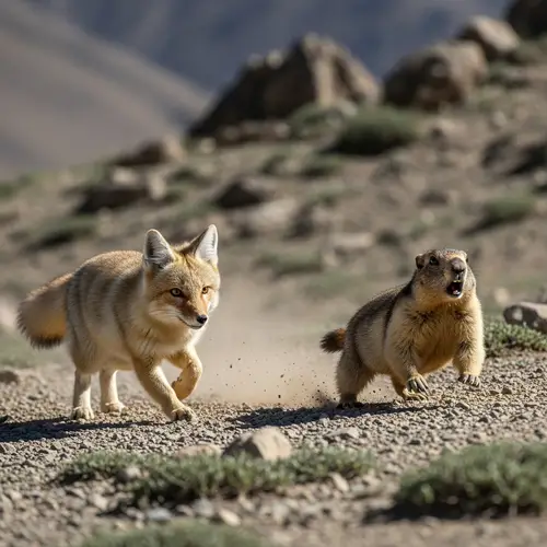 Scared Marmot Evading Tibetan Fox - Wildlife Chase Scene