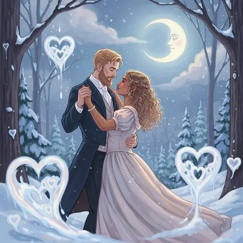 Enchanting Dance Under Moonlit Sky in Snowy Forest