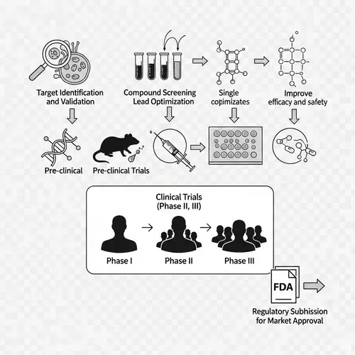 Detailed Drug Discovery Pipeline on Transparent Background