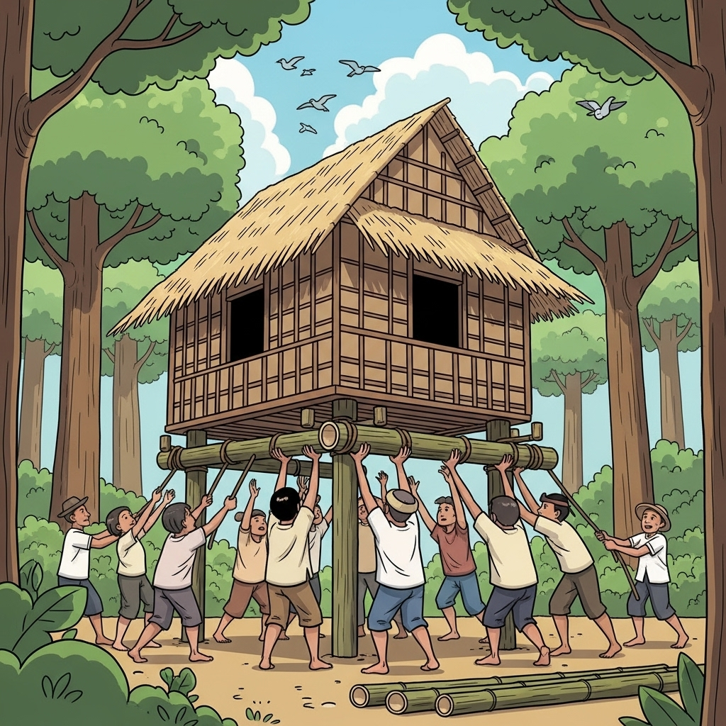 Forest Bayanihan: Villagers Collaboratively Placing Bamboo Poles | AI Art  Generator | Easy-Peasy.AI, image size:1024x1024