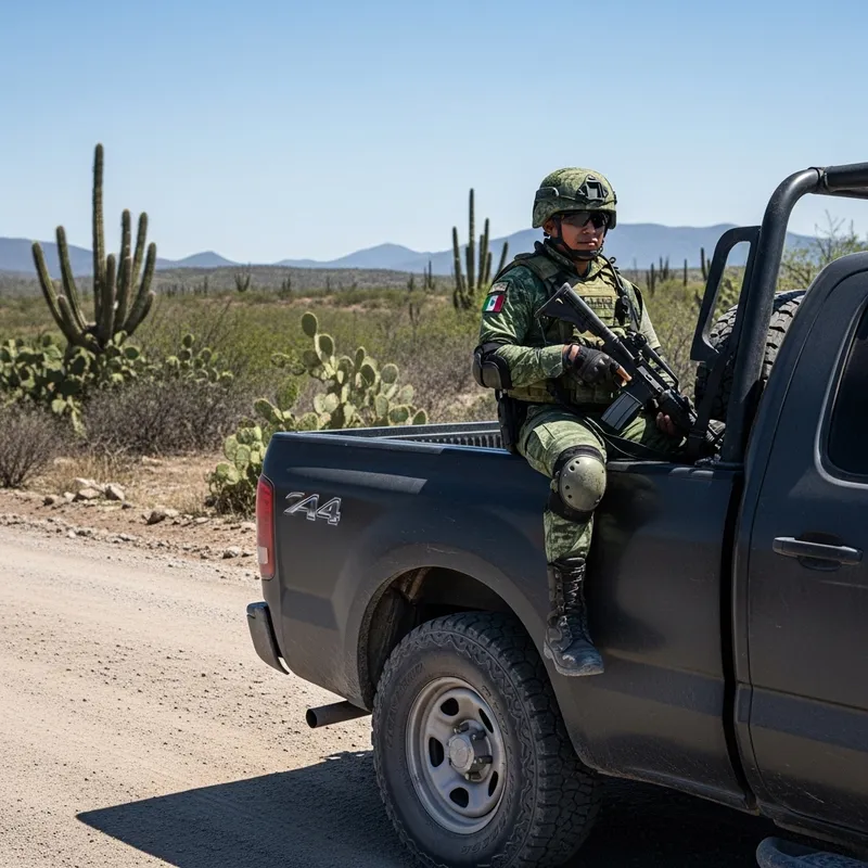 Mexican Soldier in 4x4 Pickup Truck | Patrolling Remote Arid Landscape