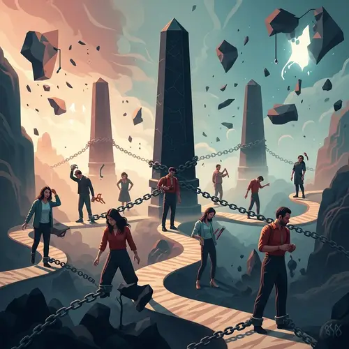 Surreal Depiction of Expats Battling Dark Clouds of Depression