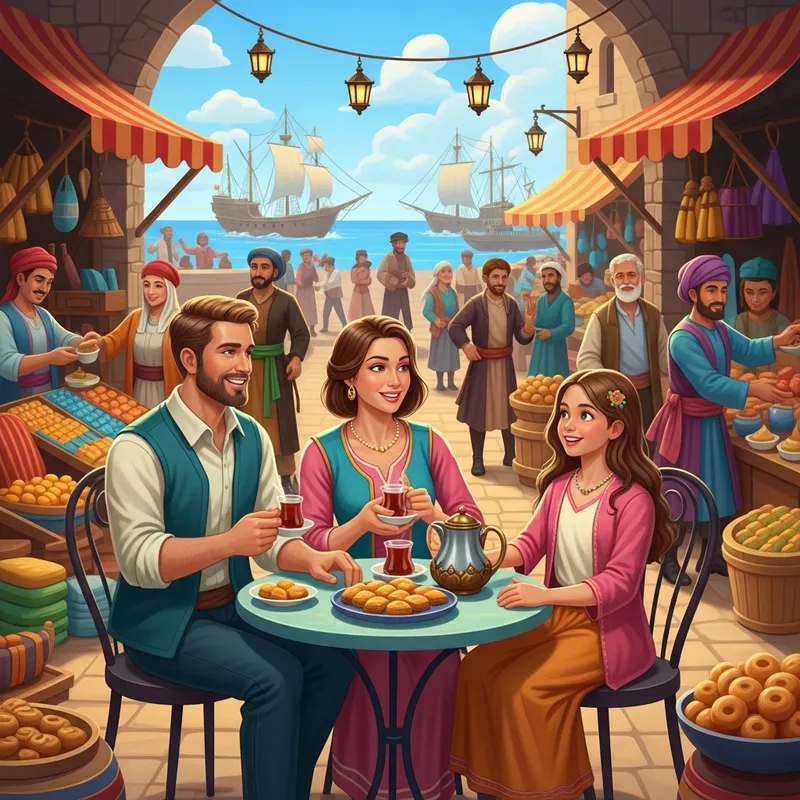 Family Joy at Mediterranean Market: Fresh Baklava, Tea, Laughter & Cheers